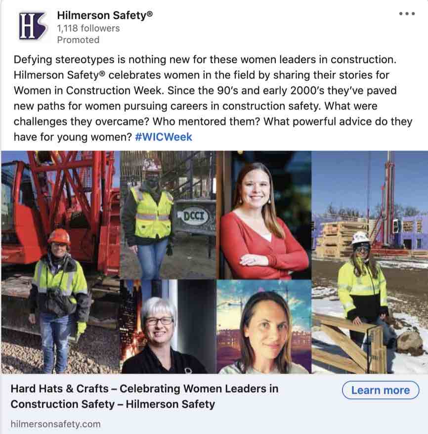 Hilmerson safety Linkedin Social post about Women Leaders In Construction