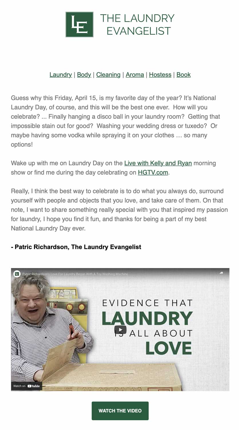 E-Newsletter Digital Marketing for the Laundry Evangelist